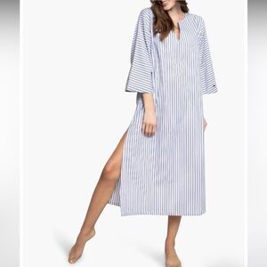 Petite Plume Navy French Ticking Stripe Cotton Caftan Midi Dress Size XS